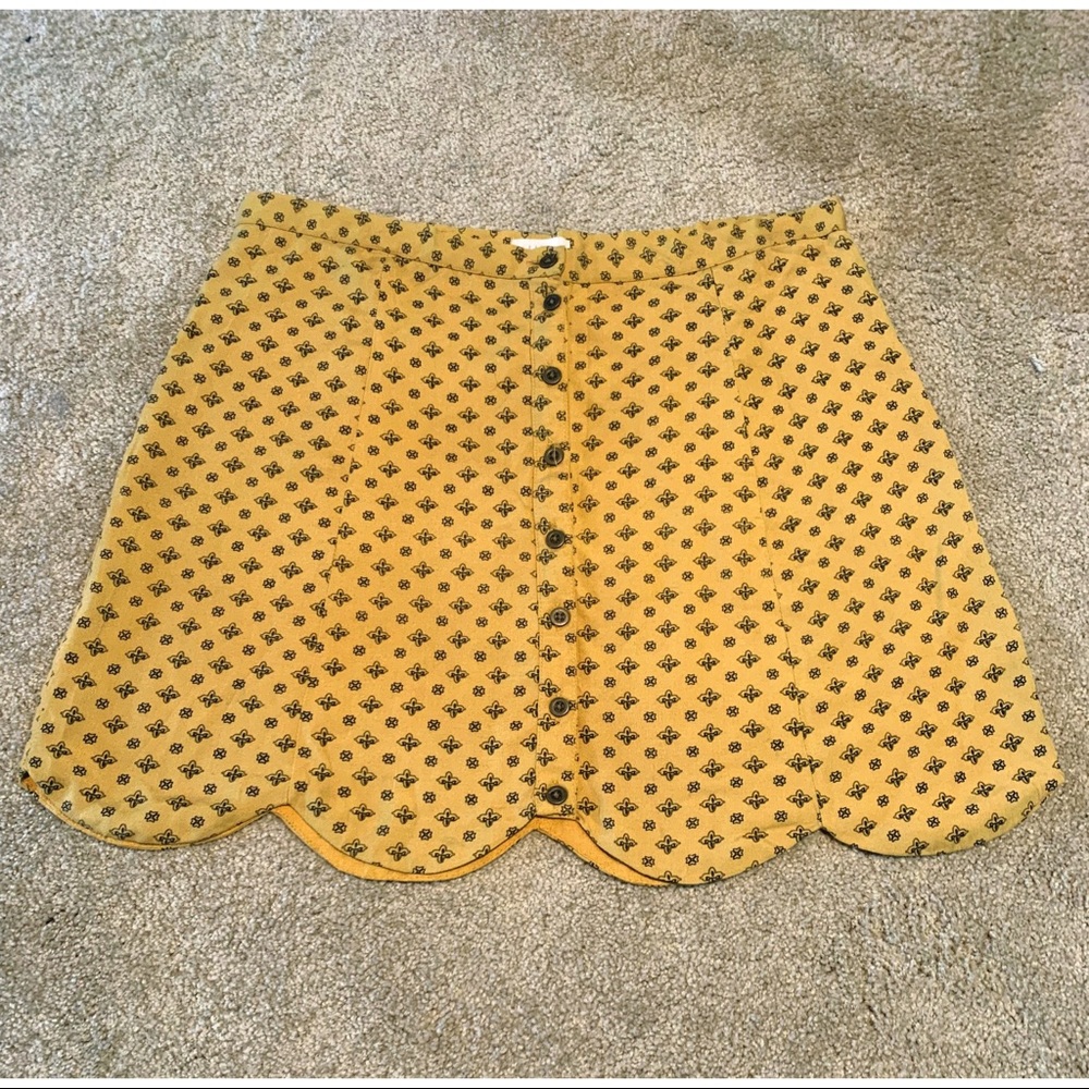 Scalloped Hem Mustard Yellow Skirt Urban Outfitter